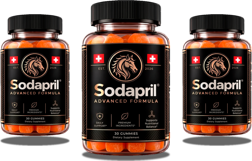 Three bottles of Sodapril men's vitality gummies
