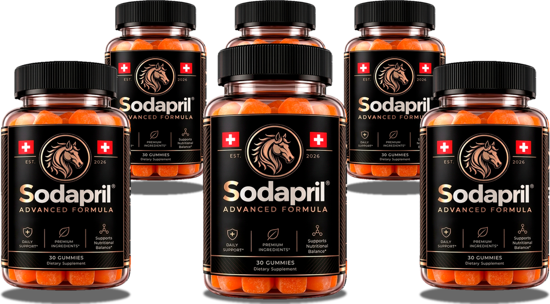 Six bottles of Sodapril men's vitality gummies