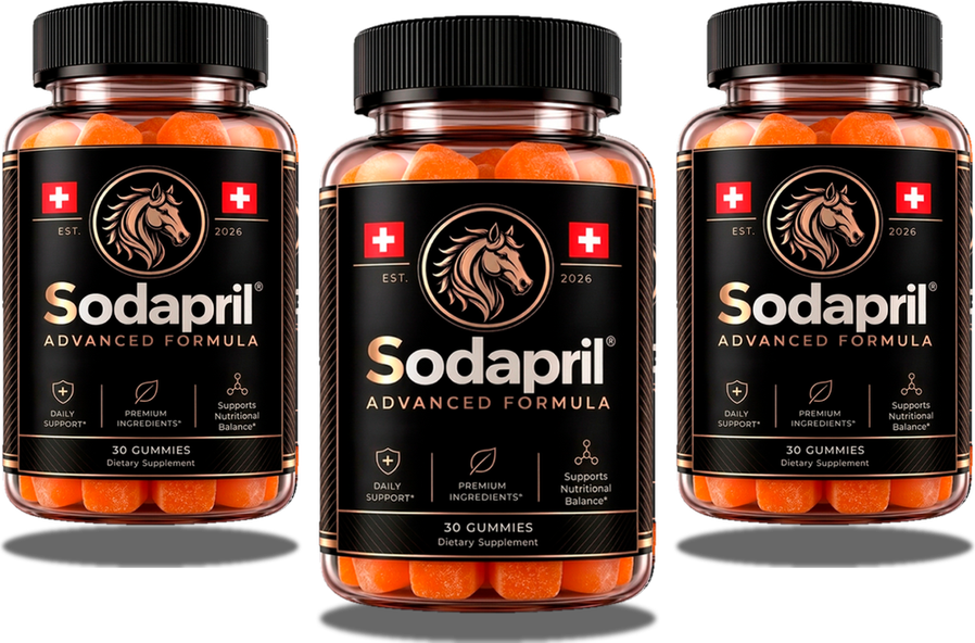 Three bottles of Sodapril men's vitality gummies