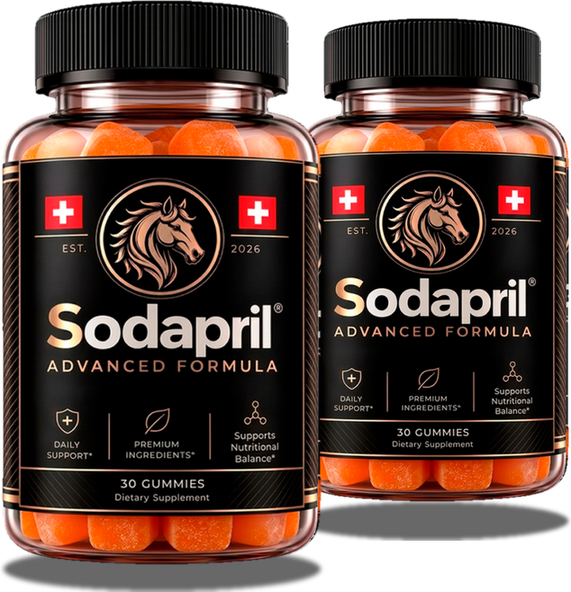 Two bottles of Sodapril men's vitality gummies
